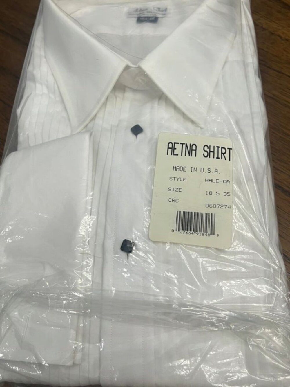 Vintage Aetna Tuxedo Shirt NWT White Pleated Bib Made in USA 18.5 35